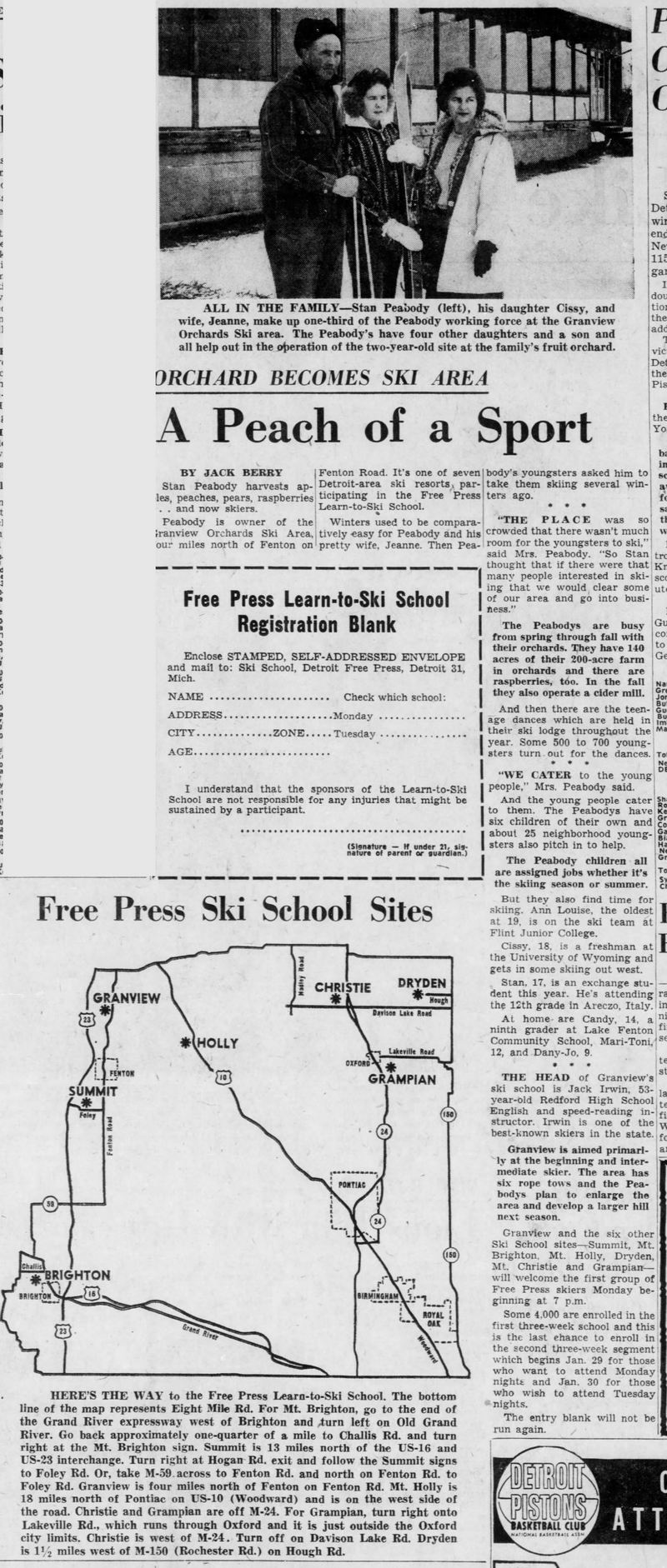 Granview Orchards Ski Area - Jan 7 1962 Article With Family